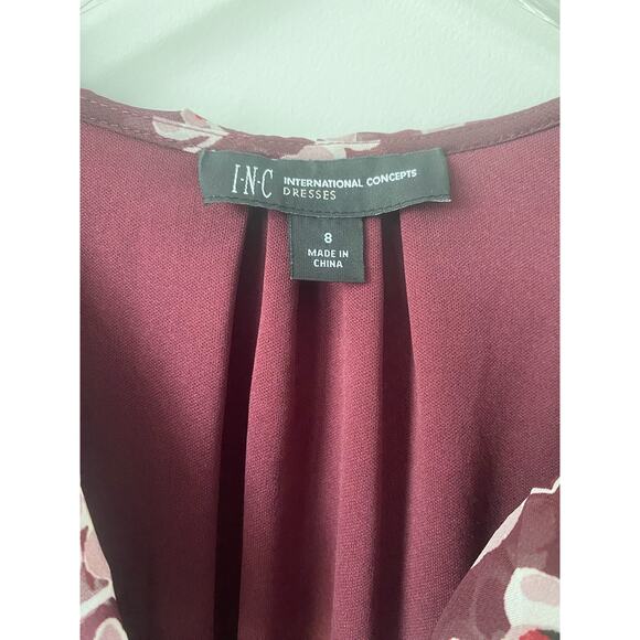 I.N.C INTERNATIONAL CONCEPTS BURGUNDY FLORAL DRESS SIZE 8 - Picture 9 of 10